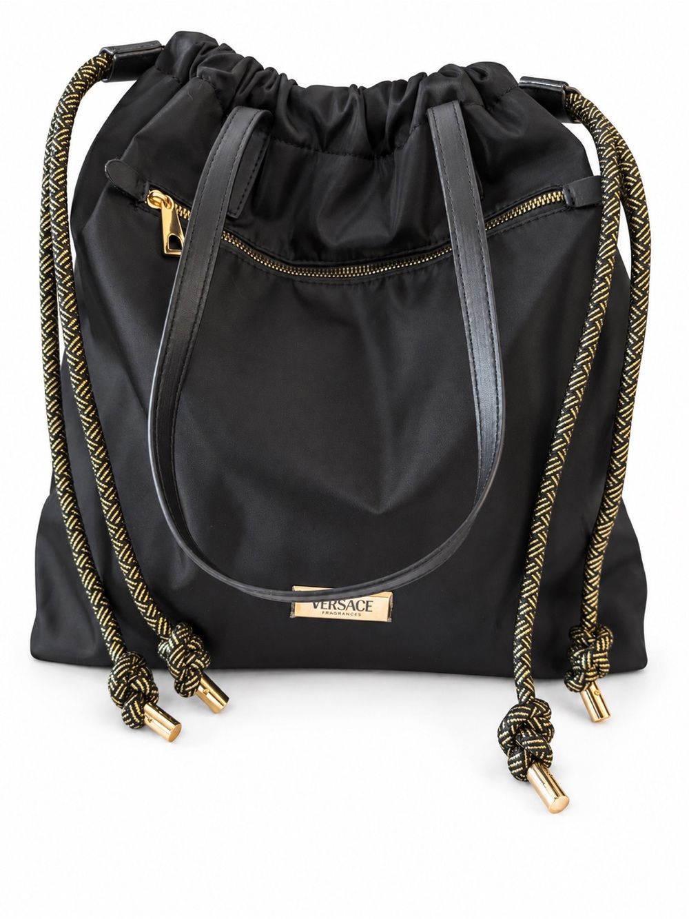 ✨authentic ✨Versace Black Drawstring Shopper with Gold Rope Details